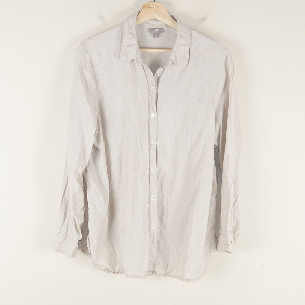 J Jill LInen Button Long Sleeve Natural Beige Top Womens Sz M